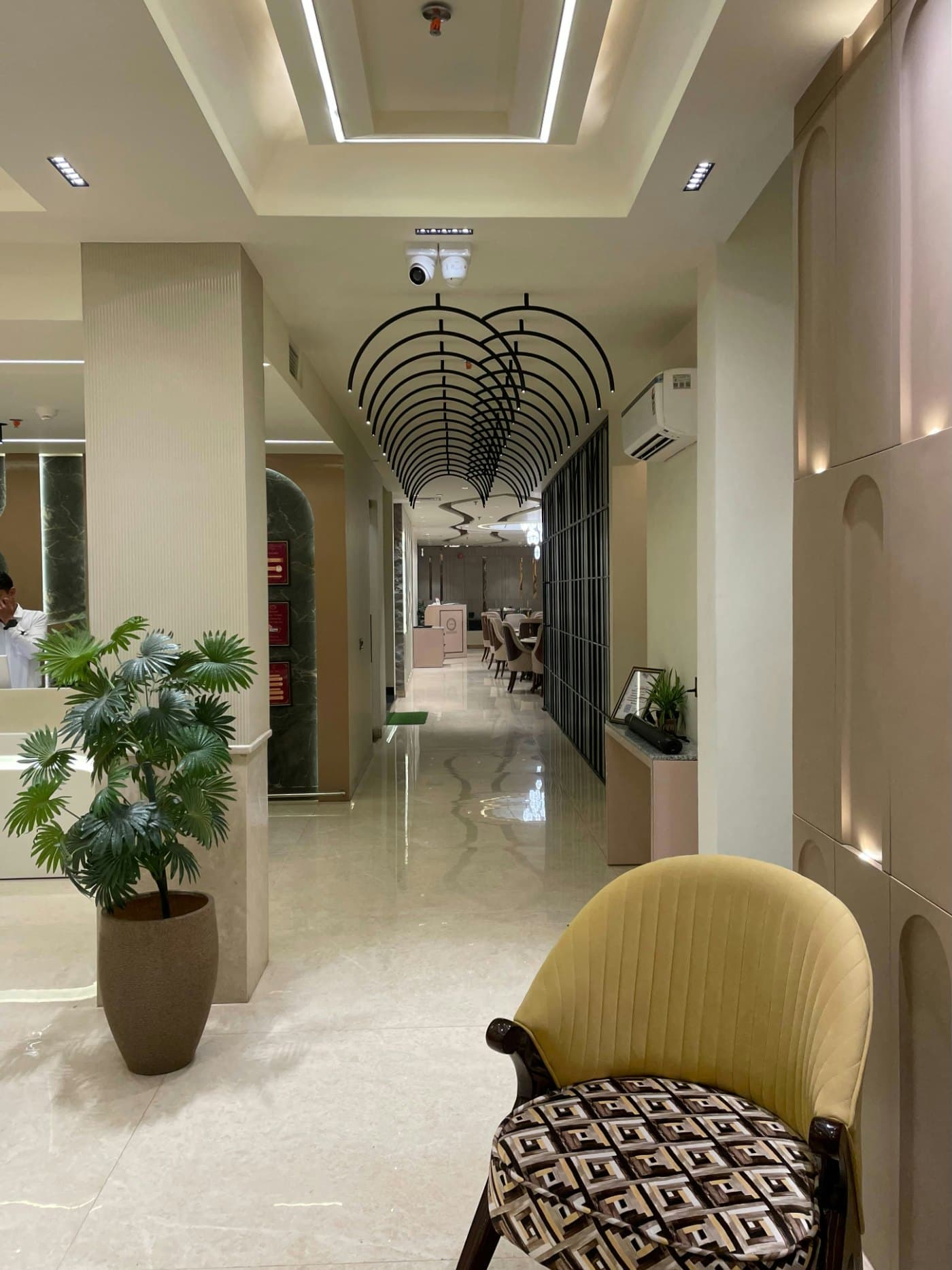 Guest-floor corridor in a contemporary hotel