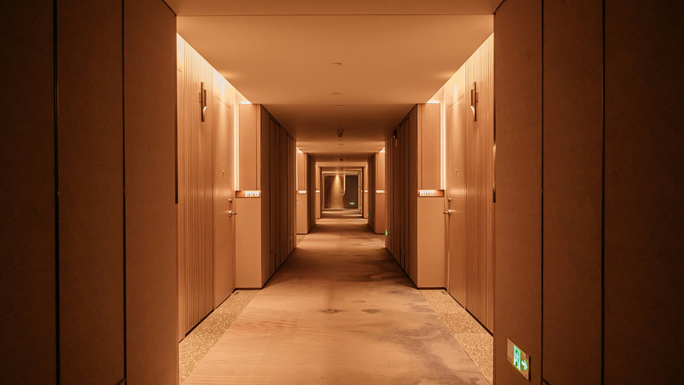 Hotel floor, corridor perspective